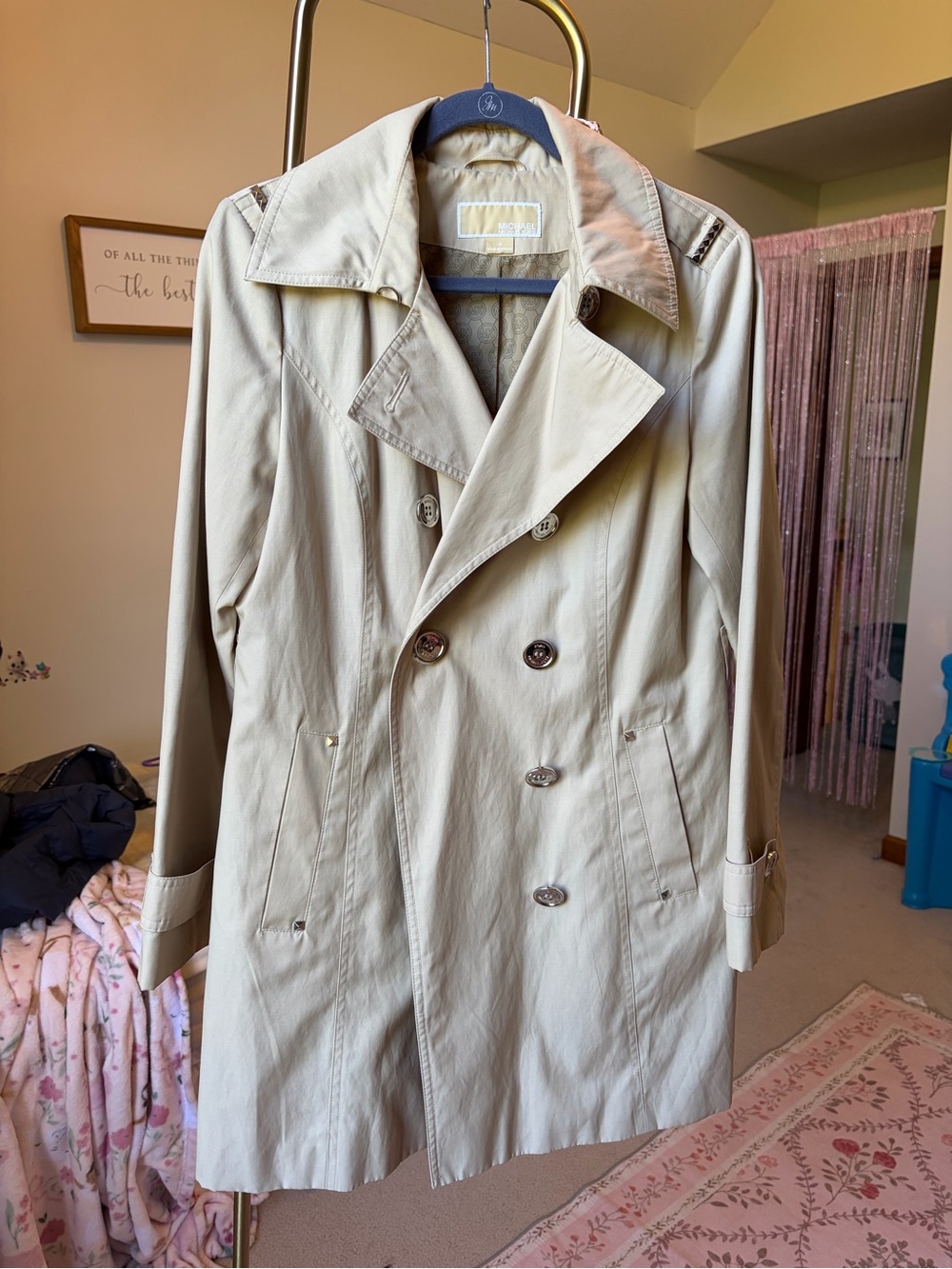 Michael Kors Women’s Lined Beige Double-Breasted Trench Rain Coat